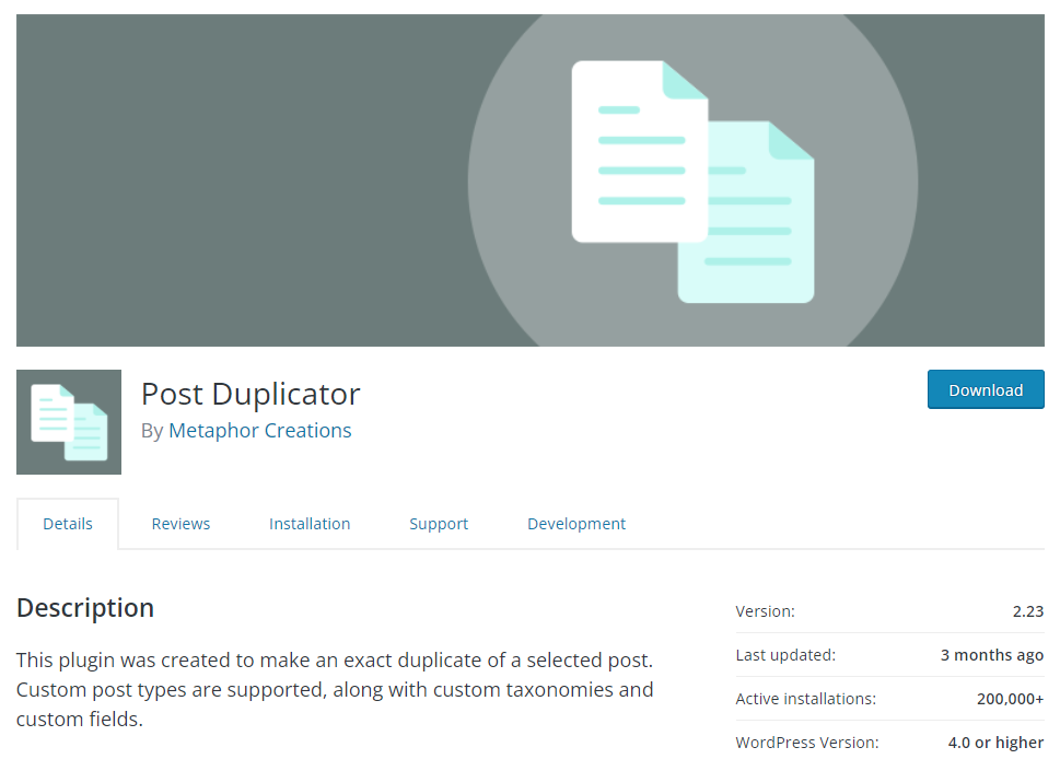 WordPress content duplication plugin
